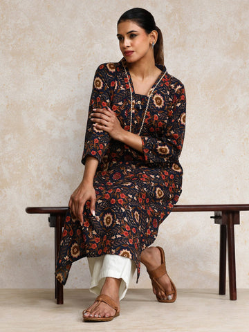 Varanga Women Ethnic Jaipuri Printed V Neck A-Line Kurta